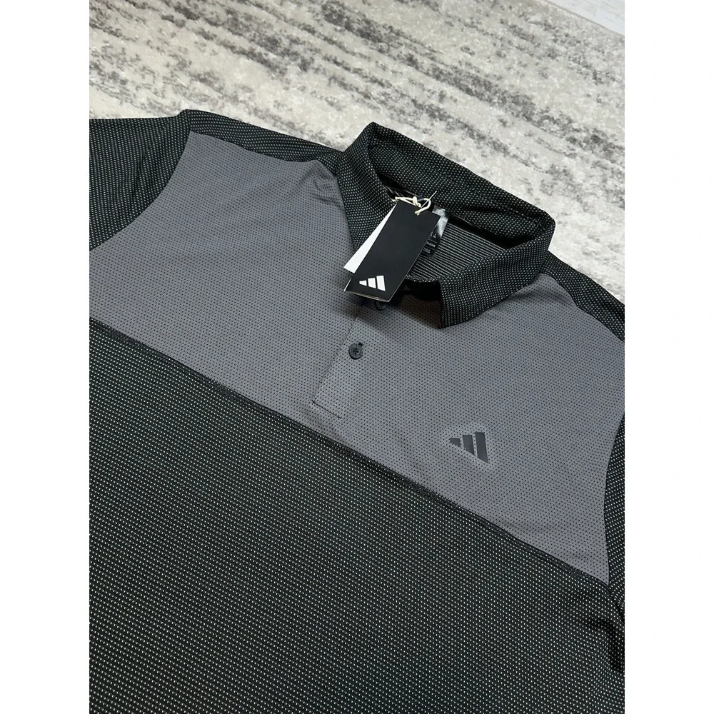 ADIDAS GOLF Men's COLORBLOCK Short Sleeve Polo‎ Black Dotted Large NWT